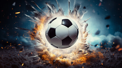 Fototapeta premium Bola de futebol entrando na rede de futebol