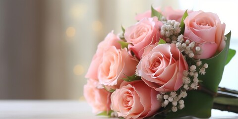 Pink rose wedding bouquet flower background. AI Generated