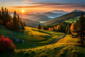 Obraz premium sunrise in the mountains Generative AI