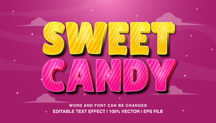 Editable text effect sweet candy, 3d cartoon template style typeface, premium vector