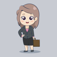 Cute business woman cartoon vector icon illustration
