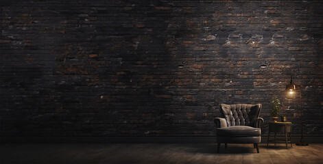 Brick wall with an old sofa, vintage room, created with IA generative