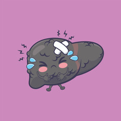 cute cirrhosis liver organ cartoon vector icon illustration