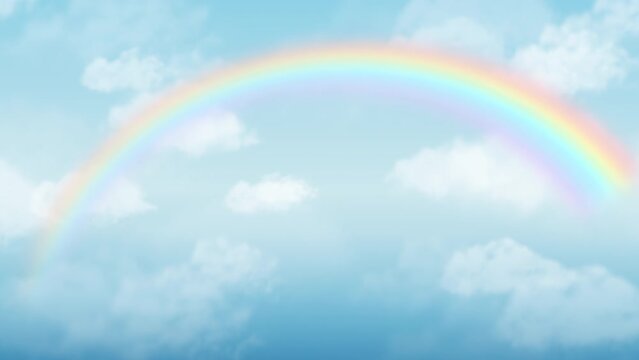 sky with rainbow and clouds. Looping video background.