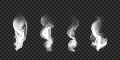 Set of vector icons of incense smoke. White wavy smoke effect isolated on transparent backdrop
