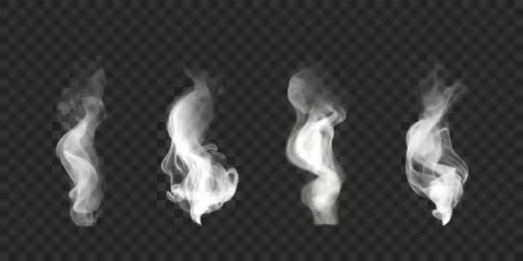 Plexiglas foto achterwand Realistic wavy smoke effect. Vector illustration. Swirl cloudy fog, vapor isolated on transparent background © Picture Store
