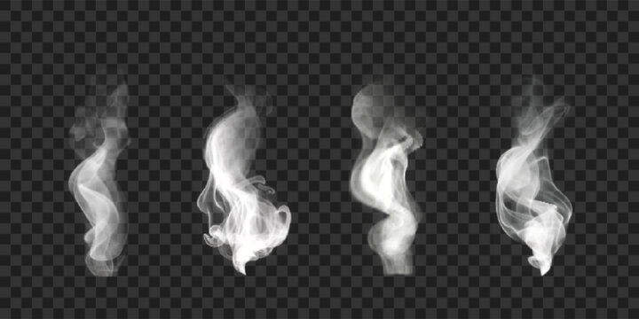 Realistic wavy smoke effect. Vector illustration. Swirl cloudy fog, vapor isolated on transparent background