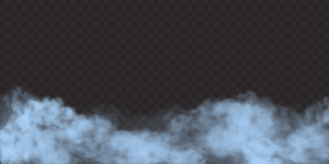 Vector illustration of blue smoke or clouds. Design element of soft fog isolated on transparent backdrop