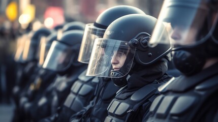 Group of police officers in full riot gear.