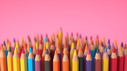 Fototapeta premium Colored pencils on pastel background, space for text