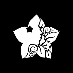 Ornamental Leaf, Flower, and Woman Face in the Flower-Shaped Illustration for Logo Type, Art Illustration or Graphic Design Element. Vector Illustration