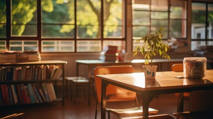 Fototapeta premium empty class room with table and chair