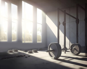 Dumbbell. Barbell. Realistic 3d rendering of fitness equipment banners. Generated AI