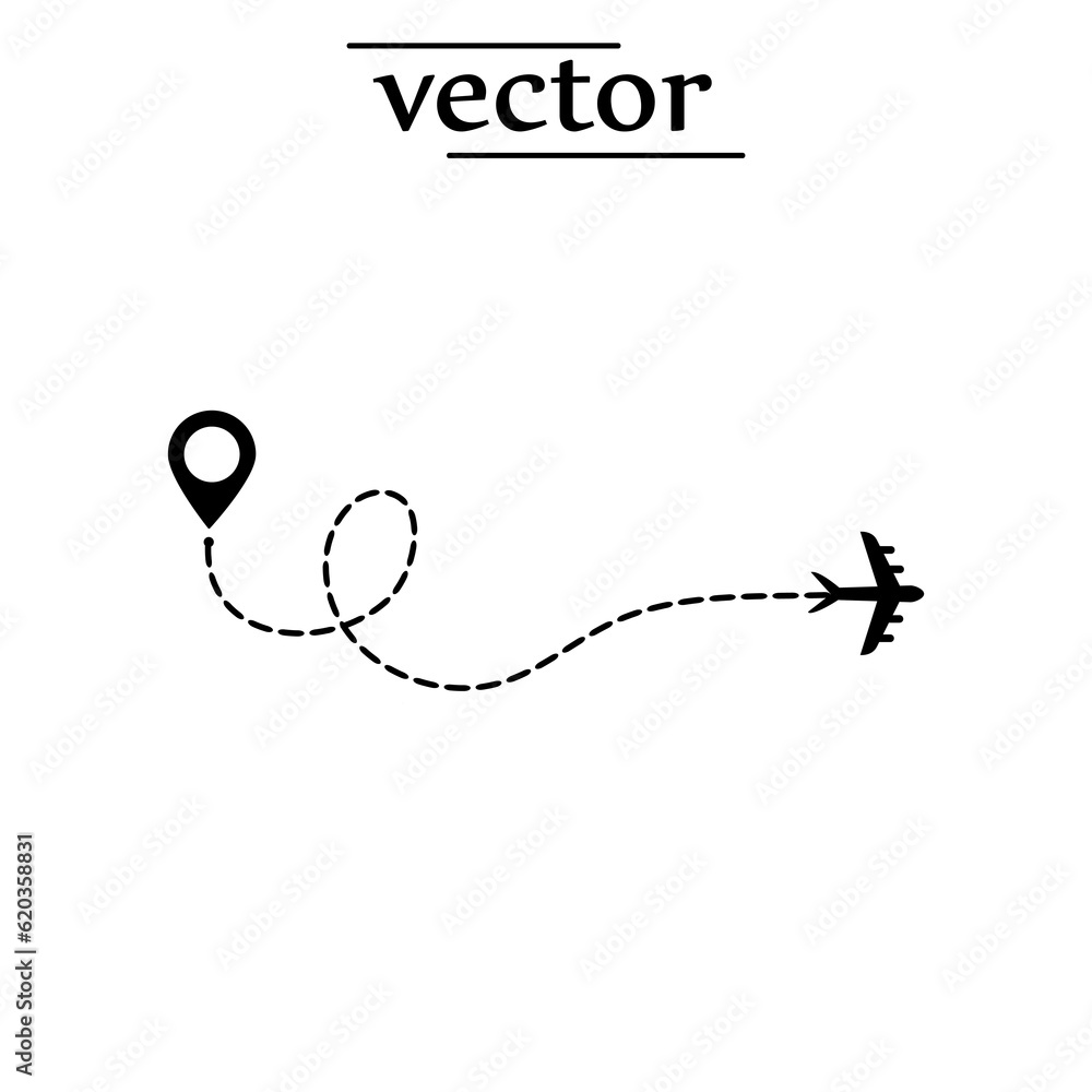 Poster airplane line path vector icon of air plane flight route with start point and dash line trace..eps