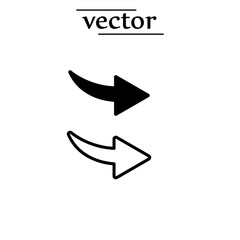Bent arrow pointing right, Curved arrow share icon, flat llustration on white background..eps