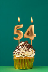 Birthday candle number 54 - Vertical anniversary card with green background