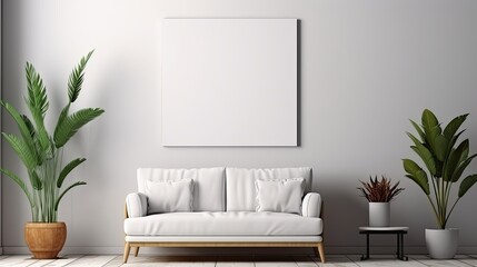 Obraz na płótnie Canvas Room interior with a mock-up photo frame on the wall