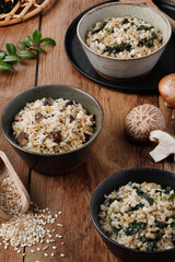 K-FOOD: Korean traditional multi-grain rice, traditional table, vintage