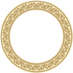 Vector golden round Kazakh national ornament. Ethnic pattern of the peoples of the Great Steppe, Mongols, Kyrgyz, Kalmyks, .Buryats. circle, frame border.
