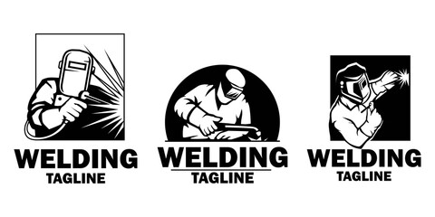 Welder logo design telpmate. Welding mas silhouette logo illustration.