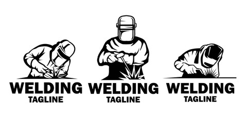 Welder logo design telpmate. Welding mas silhouette logo illustration.