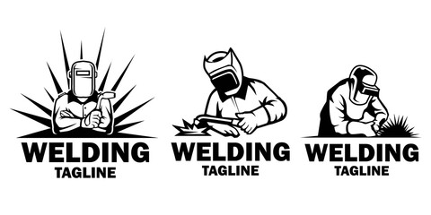 Welder logo design telpmate. Welding mas silhouette logo illustration.