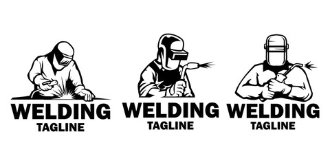 Welder logo design telpmate. Welding mas silhouette logo illustration.
