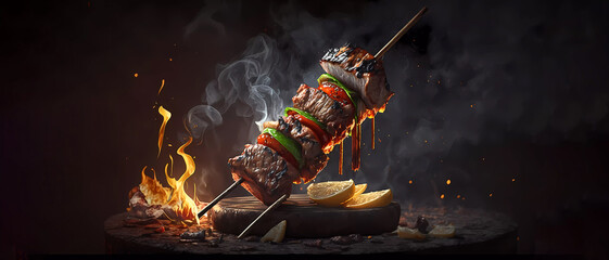 Barbecue on fire. Generated AI