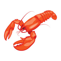 Vector illlustration of prepared red lobster icon cartoon flat style. Seafood, marine delicious. Vector illustration, cartoon, simbol, icon, logo, sticker for poster, flayer, packaging elements