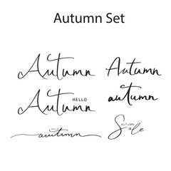 Hello sale autumn set collection symbol decoration ornament full of autumn vector illustration hand written calligraphy font september october november leaf design template quote ink concept maple