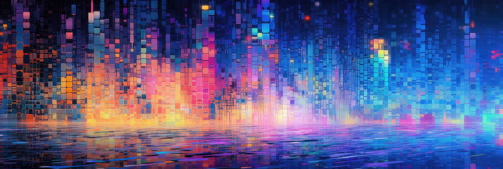 Abstract colorful background. Collective digital data, IoT, Dx transformation, digital horizon. Diverse entities represented by colors,. Generative AI based.