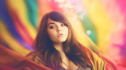 Beautiful young woman blur soft colorful background.