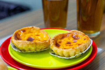 Egg tart in Asian style restaurant