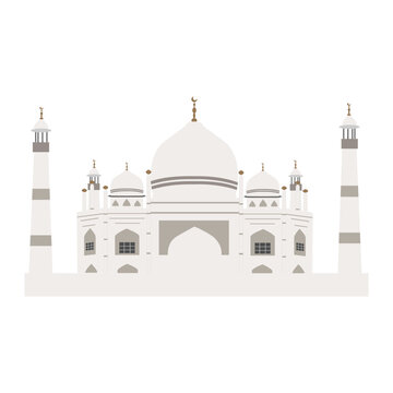 Illustration Of Fatima Zahra Mosque, White mosque . Vector of Mosque Flat Design
