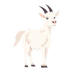 Cute cartoon goat standing in grassy meadow