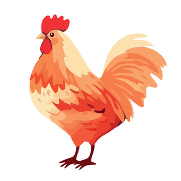 Cute young rooster standing, icon isolated