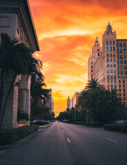 sunset in the city street views coral gables miami urban 