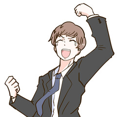 腕を上げて喜ぶ男性のイラスト