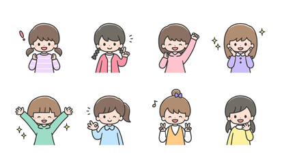 笑顔の女の子イラストセット　上半身