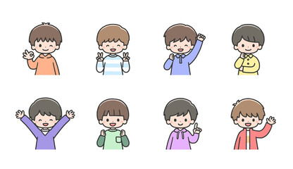 笑顔の男の子イラストセット　上半身