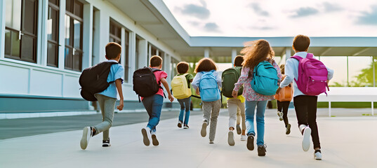 Students with backpacks going to school. Concept of back to school. AI generated.