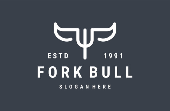Fork bull logo vector icon illustration hipster vintage retro .