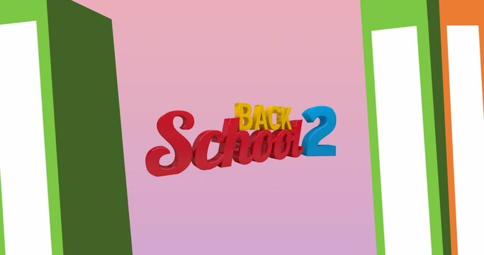 Animation of back to school text over files on pink background