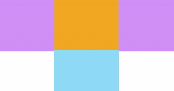 Animation of multi coloured squares jumping over white background