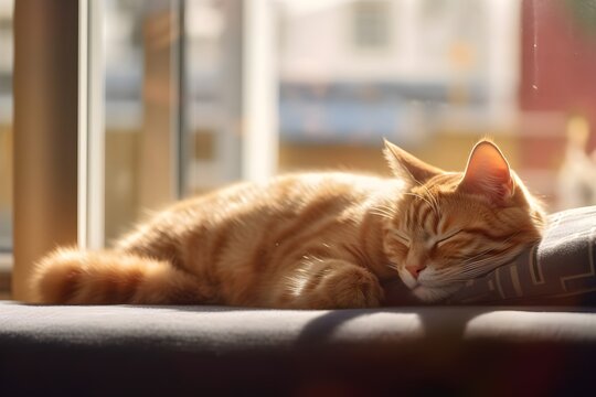 窓辺で気持ちよさそうに眠る猫　with generative ai