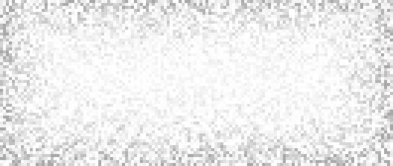 Radial fading pixelated tv noise texture. White noise signal grain vanishing frame. Television screen interferences and glitches. Grey shades grunge vector background