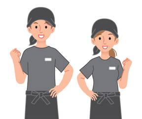 居酒屋店員の男女がガッツポーズ