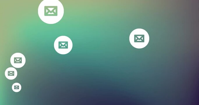 Animation of network of connections with email icons over green background