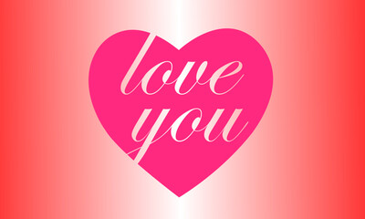 Messages love you on heart shape showing love and passion. Pink heart with text on shiny red background.    