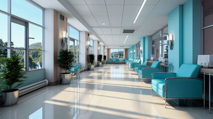 Design project of a modern medical center, corridor of a modern hospital. AI generated